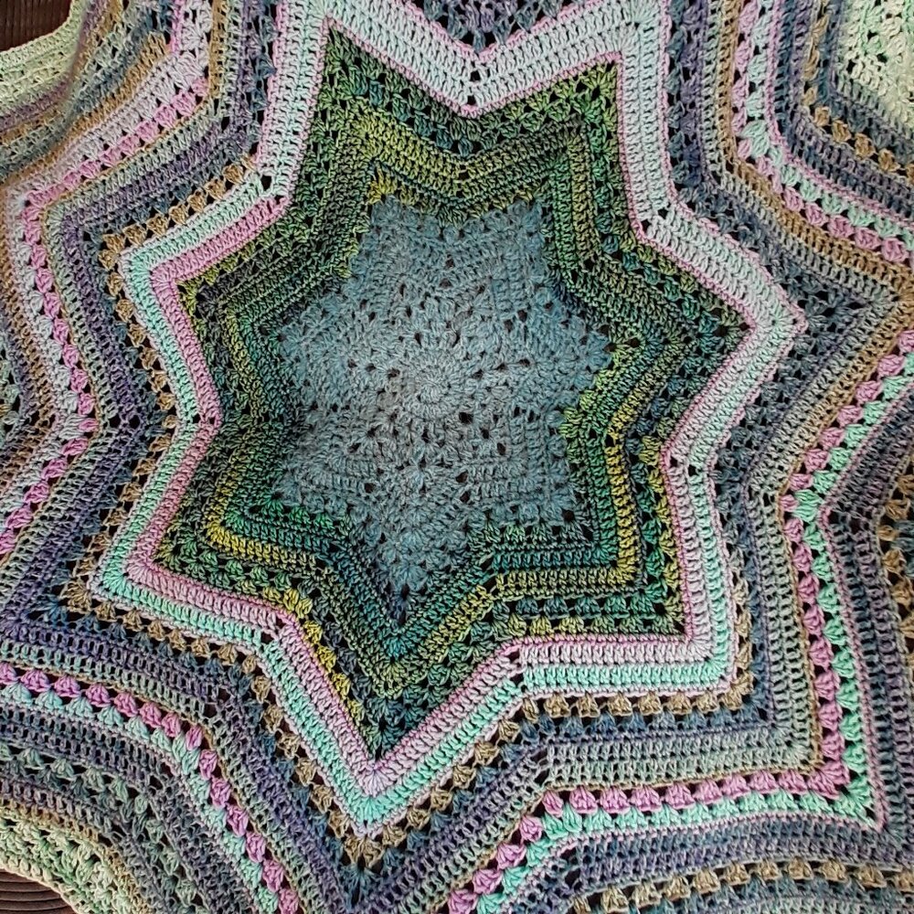 Crochet Handmade Star Throw Blanket Whimsy Fairy Cottage Core Multi-Color New
